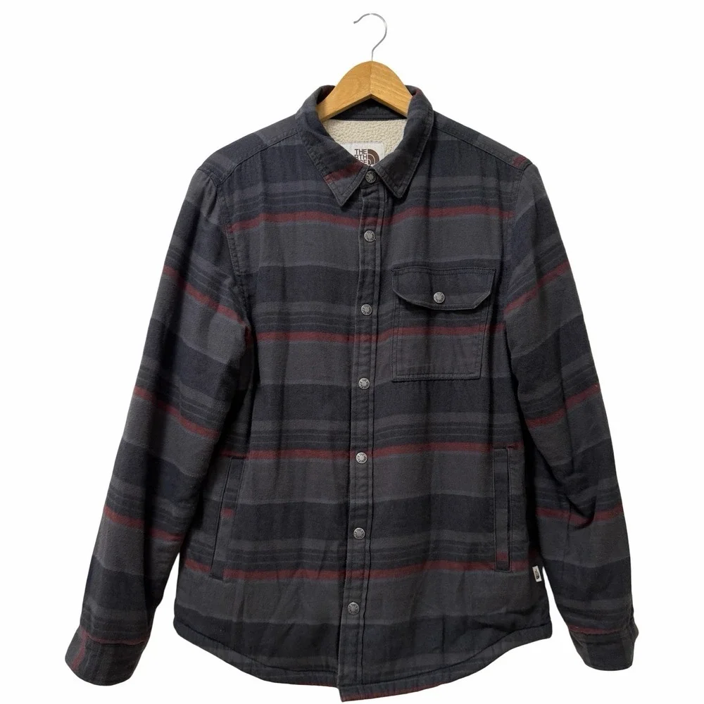 The North Face Mens Campshire Sherpa Lined Snap Jacket Size M Gray Plaid Shacket